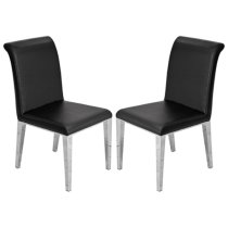 Kirkland Black Faux Leather Dining Chairs In Pair