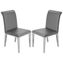 Kirkland Grey Faux Leather Dining Chairs In Pair