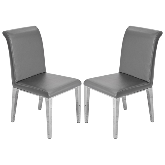 Kirkland Grey Faux Leather Dining Chairs In Pair