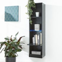 Goole LED Wall Mounted Tall Wooden Shelving Unit In Black Gloss