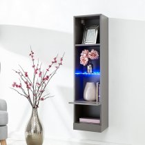 Goole LED Wall Mounted Tall Wooden Shelving Unit In Grey Gloss