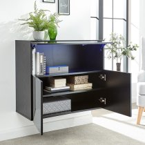 Goole LED Wall Mounted Wooden Sideboard In Black High Gloss