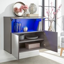 Goole LED Wall Mounted Wooden Sideboard In Grey High Gloss