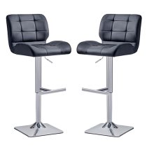 Candid Black Faux Leather Bar Stools With Chrome Base In Pair