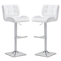 Candid White Faux Leather Bar Stools With Chrome Base In Pair