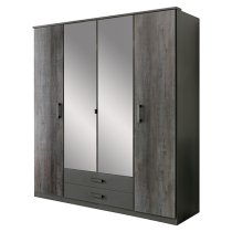 Duisburg Wooden Wide Wardrobe In Graphite With 2 Mirrors