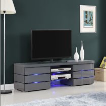 Svenja High Gloss TV Stand In Grey With Blue LED Lighting