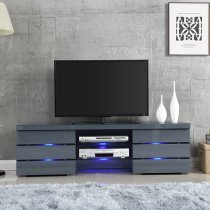 Svenja High Gloss TV Stand In Grey With Blue LED Lighting