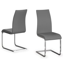 Parkend Grey Leather Dining Chairs With Chrome Legs In Pair