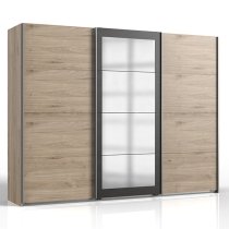 Minden Sliding Door Wide Wardrobe In Hickory Oak And Graphite