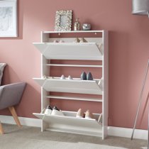 Newquay Wooden 3 Tier Shoe Storage Cabinet In White High Gloss