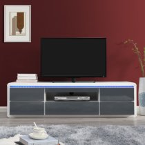 Frame High Gloss TV Stand In White And Grey With LED