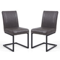 Aboba Grey Leather Effect Cantilever Dining Chair In A Pair