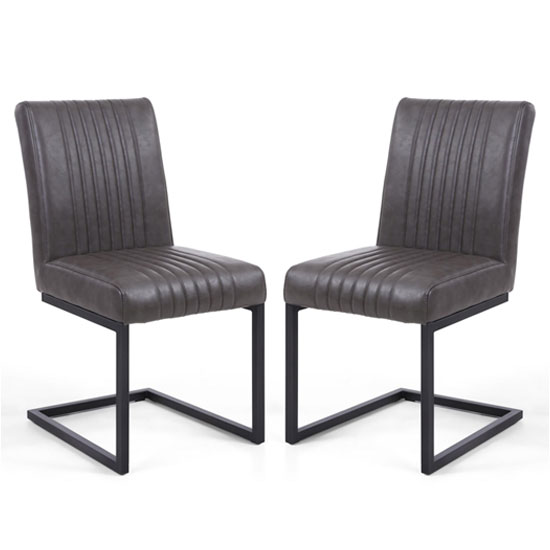 Aboba Grey Leather Effect Cantilever Dining Chair In A Pair