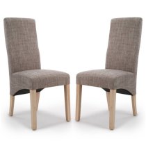 Basrah Oatmeal Fabric Dining Chairs With Oak Legs In Pair