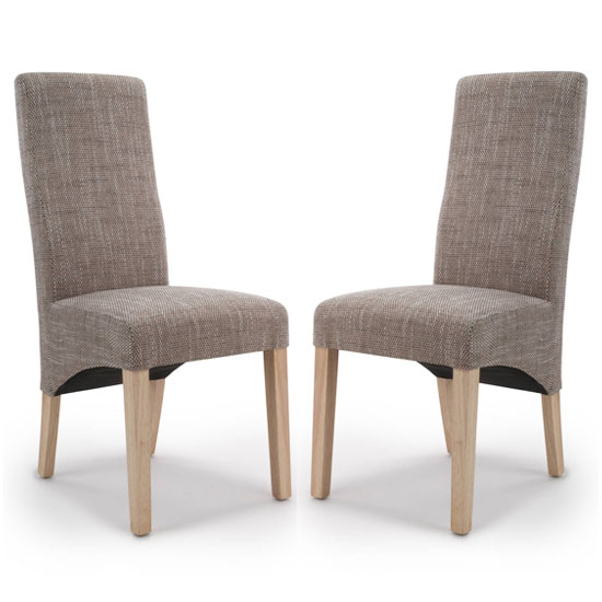 Basrah Oatmeal Fabric Dining Chairs With Oak Legs In Pair