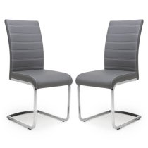 Conary Grey Leather Dining Chairs With Chrome Legs In Pair