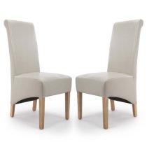 Kyoto Ivory Leather Dining Chairs With Oak Legs In Pair