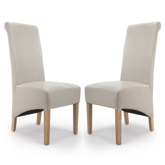 Kyoto Ivory Leather Dining Chairs With Oak Legs In Pair