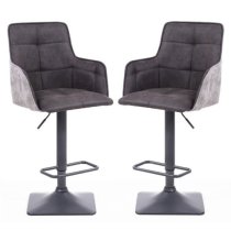 Ordos Dark Grey Fabric Bar Stools With Metal Base In Pair