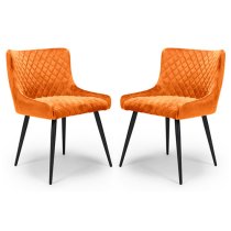 Malmo Burnt Orange Velvet Fabric Dining Chair In A Pair