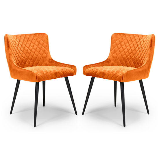 Malmo Burnt Orange Velvet Fabric Dining Chair In A Pair