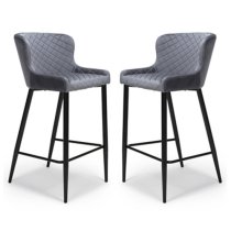 Malmo Grey Velvet Fabric Bar Stool With Metal Base In Pair