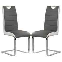 Petra Grey And White Faux Leather Dining Chairs In Pair