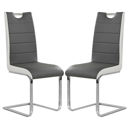 Petra Grey And White Faux Leather Dining Chairs In Pair