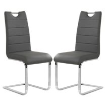 Petra Grey Faux Leather Dining Chairs In Pair