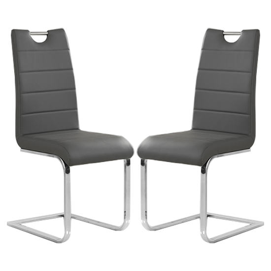 Petra Grey Faux Leather Dining Chairs In Pair