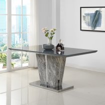 Melange Marble Effect Dining Table 6 Petra Grey White Chairs