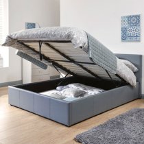 Eltham End Lift Ottoman Faux Leather Small Double Bed In Grey