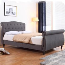 Maizah Linen Fabric Double Bed In Dark Grey