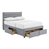 Panola Linen Fabric Double Bed With 4 Drawers In Grey