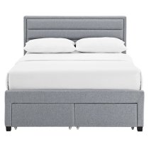 Panola Linen Fabric Double Bed With 4 Drawers In Grey