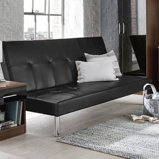 Sancia PU Leather Sofa Bed With Chrome Legs In Black