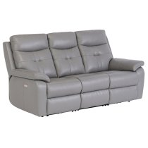 Sotra Faux Leather Electric Recliner 3 Seater Sofa In Grey