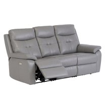 Sotra Faux Leather Electric Recliner 3 Seater Sofa In Grey