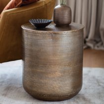 Artesia Round Metal Side Table In Antique Brass