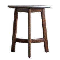 Barcela Wooden Side Table With White Marble Top In Walnut