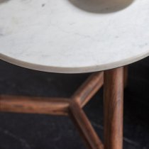 Barcela Wooden Side Table With White Marble Top In Walnut