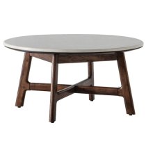 Barcela Wooden Coffee Table With White Marble Top In Walnut