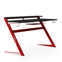 Adrian Metal Gaming Desk With Carbon Fibre Effect And Red Legs