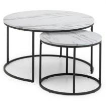 Barnett Round Wooden Nesting Coffee Table In White Marble Effect