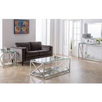 Maemi Glass Console Table With Chrome Stainless Steel Frame