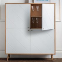 Madra Wooden Highboard In White And Oak Effect With 4 Doors