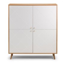 Madra Wooden Highboard In White And Oak Effect With 4 Doors