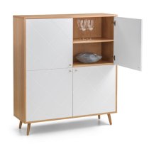 Madra Wooden Highboard In White And Oak Effect With 4 Doors