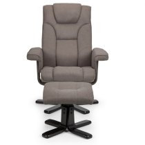 Maeryn Linen Swivel Recliner Chair And Stool In Grey